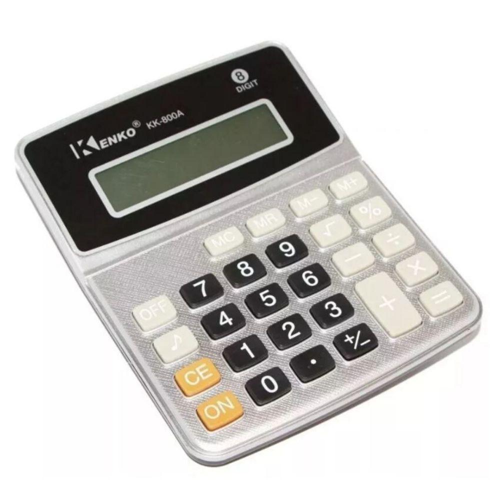 Miniatura Calculadora Mesa Portátil Sonora Eletrônica Kenko Kk-800A Prata - Calculadora - Portugues - Kenko - Básica