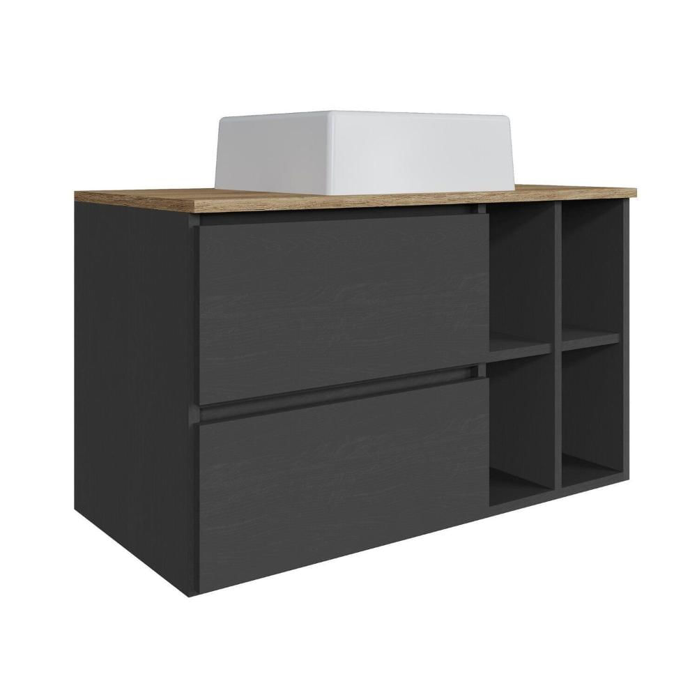 Miniatura Gabinete para Banheiro Suspenso com Cuba Grafite / Mel