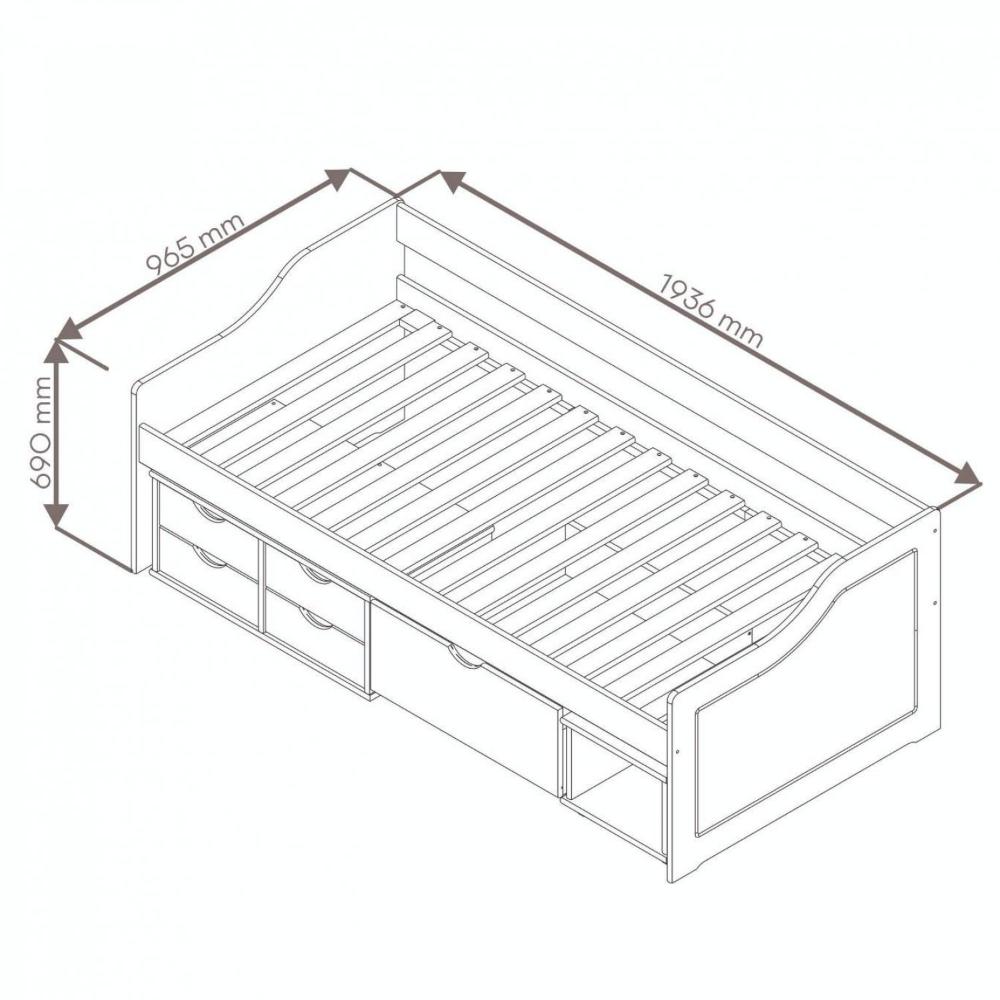Cama Solteiro 5 Gavetas e Nicho Madeira Maciça Floro Inter Link Branco Lavado