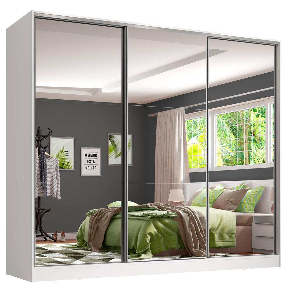 Miniatura Guarda Roupa Juvenil 100% MDF Madesa Kevin 3 Portas de Correr de Espelho - Branco Branco