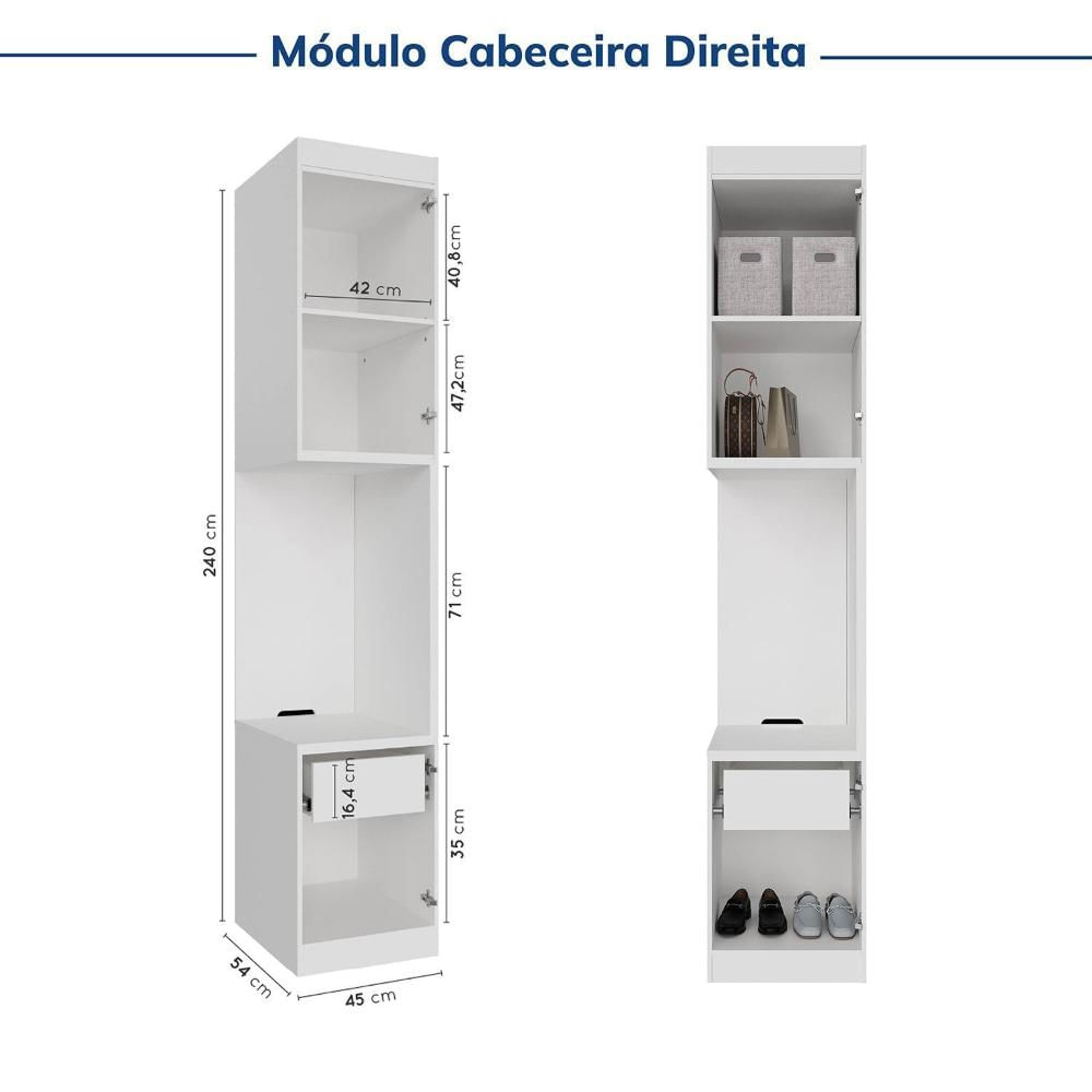 Guarda-roupa Modulado de Canto 11 Portas 7 Peças Hera Cabecasa Madeiramadeira Branco Geada/Preto