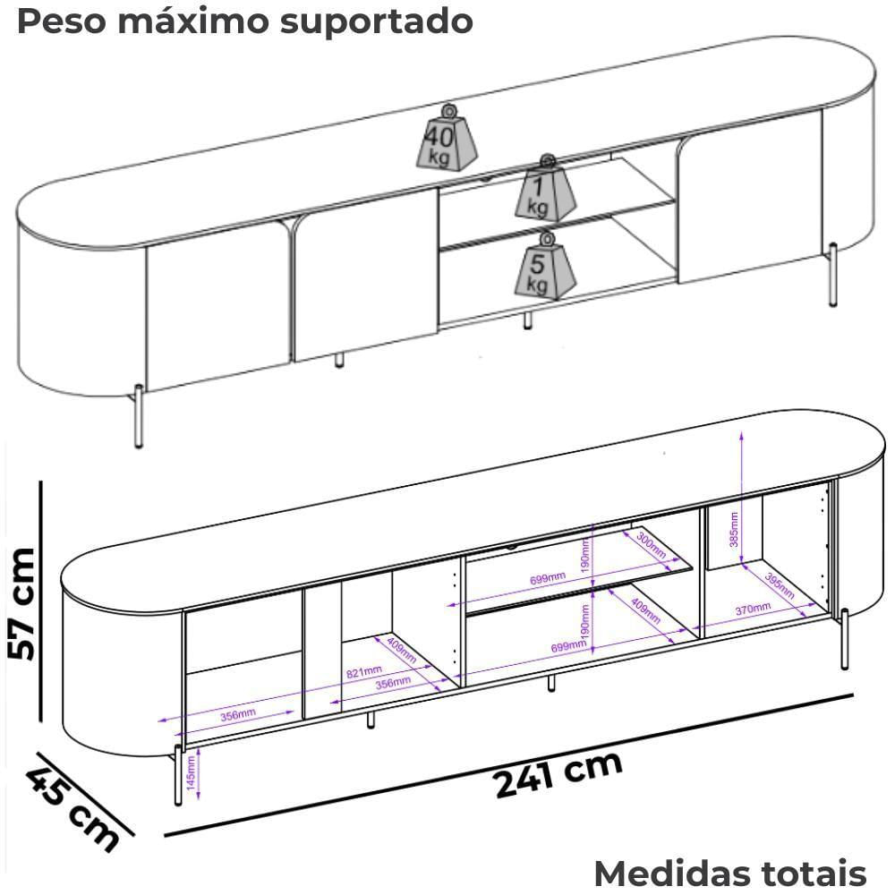 Miniatura Rack Bancada Tv 75 Pol 241 Cm Mdf Ariana Off White Dj Moveis Off White