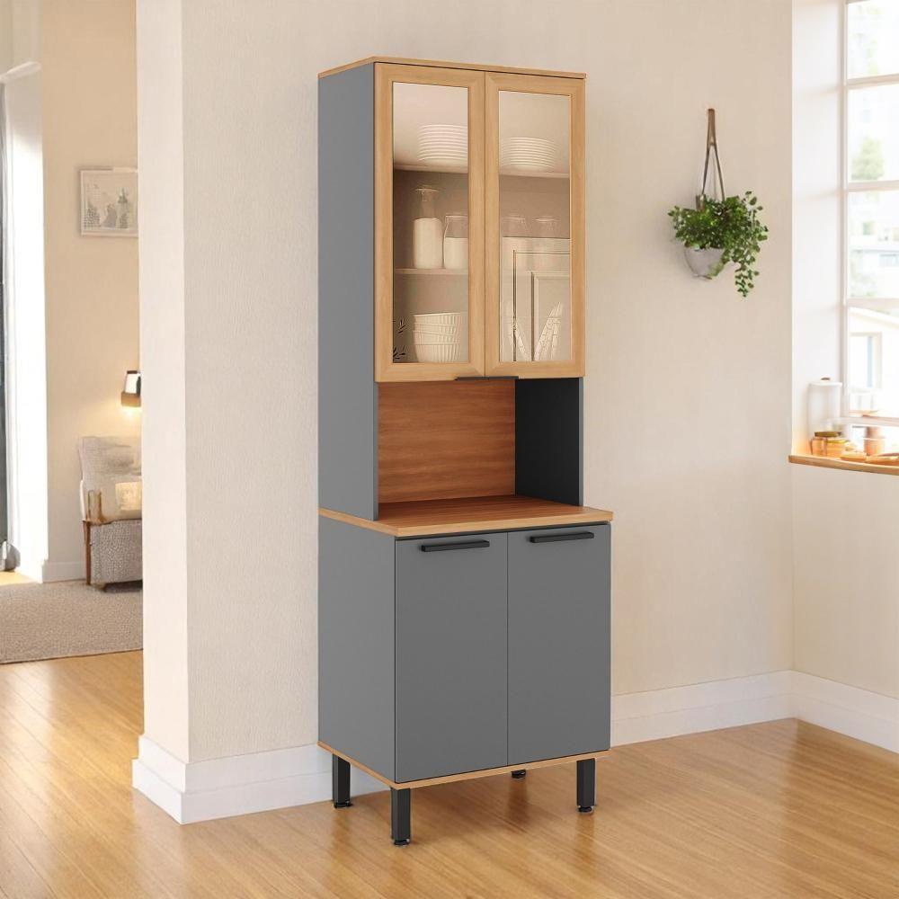 Miniatura Paneleiro De Cozinha Castanha 700mm Para Micro 4 Portas Com Vidro Cinza freijó