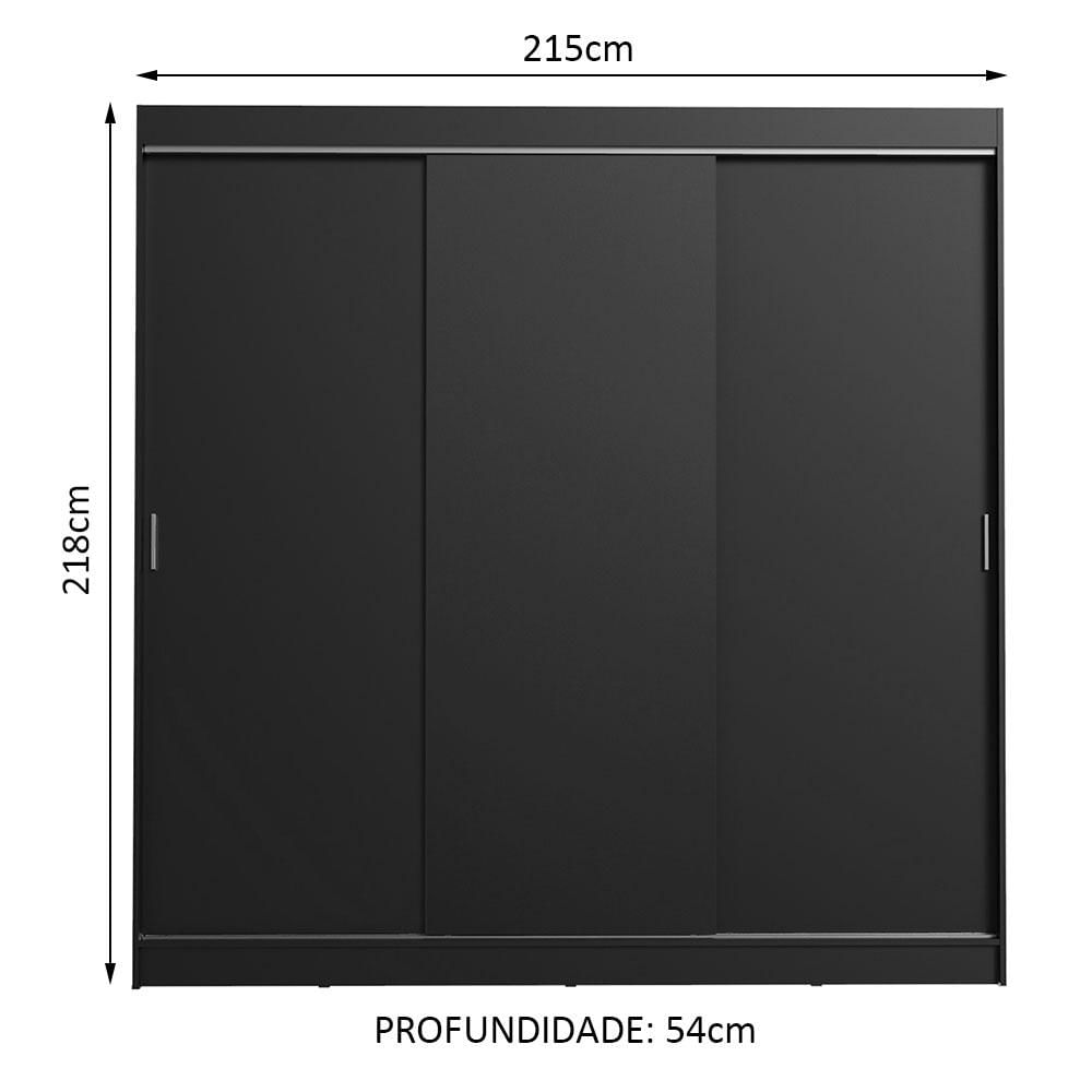 Miniatura Guarda-Roupa Casal Madesa Kansas 3 Portas de Correr 3 Gavetas Preto