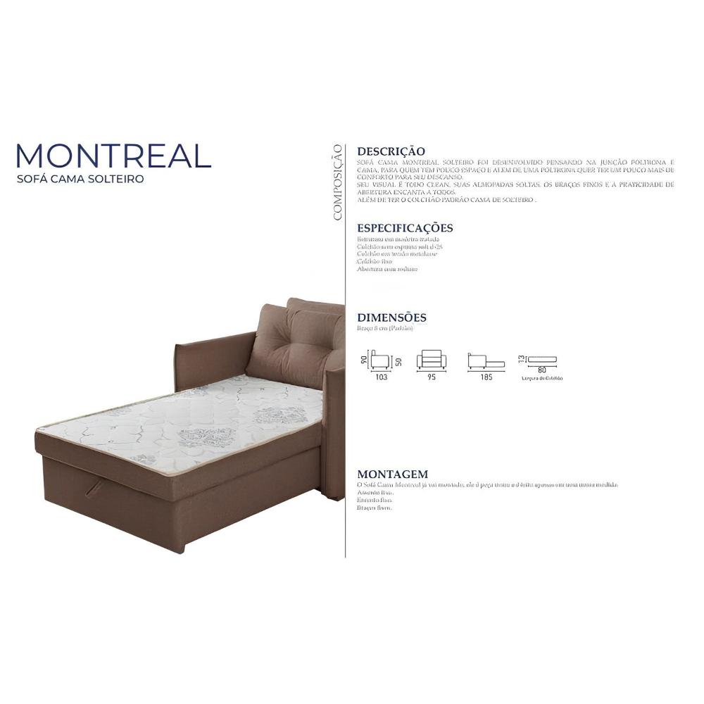 Miniatura Sofá Cama Montreal Solteiro 95cm X 90cm Chumbo