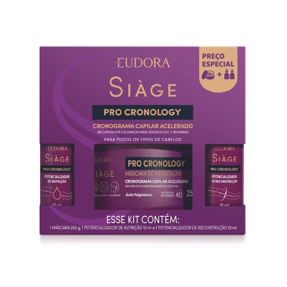 Miniatura Kit Eudora Siage Pro Cronology - Mascara Capilar 250g+ Drop Reconstrução 10ml + Drop Nutrição 10ml