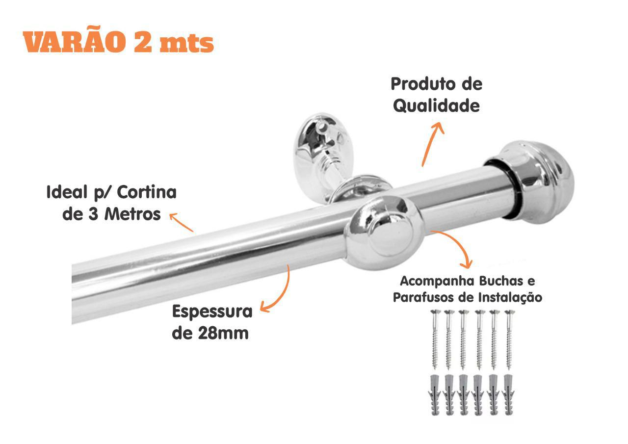 Miniatura Varão De Cortina 2 Metros Grosso 28Mm Cromado