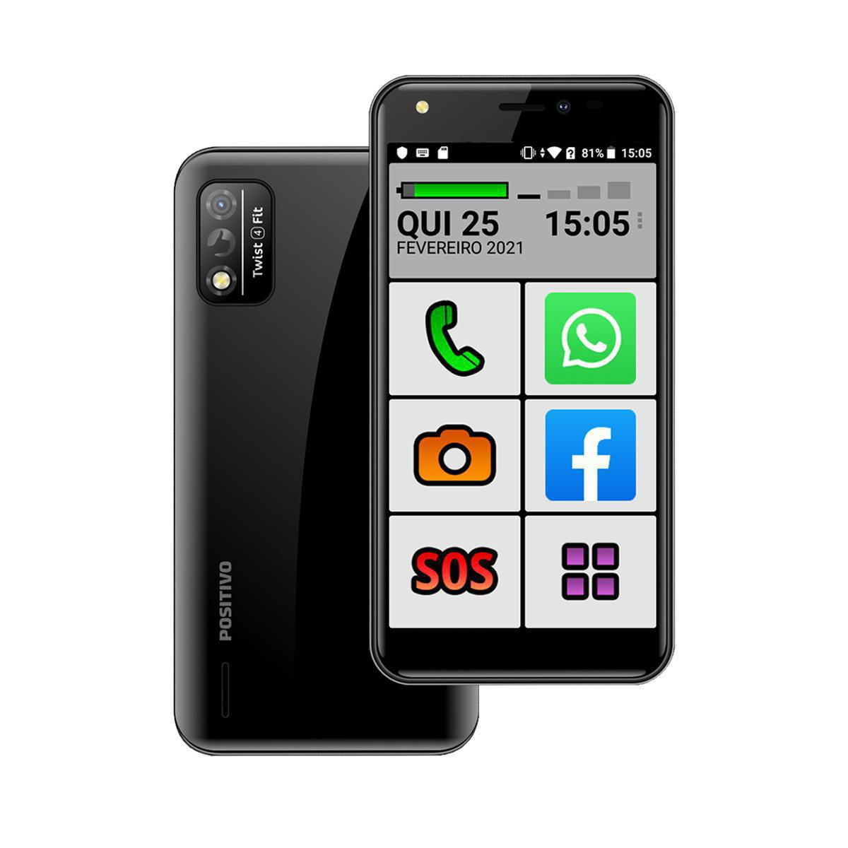 Miniatura Celular Do Idoso Teclas Grandes 32Gb Sos Positivo Preto