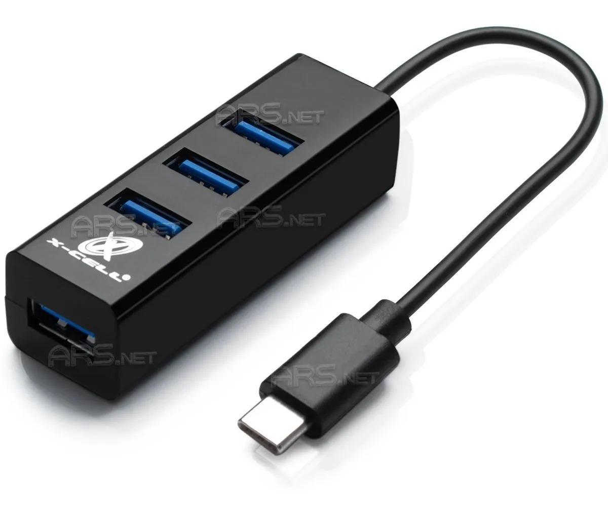 Miniatura Adaptador Usb Tipo C 3.0 Hub 4 Portas Preto Mouse Teclado