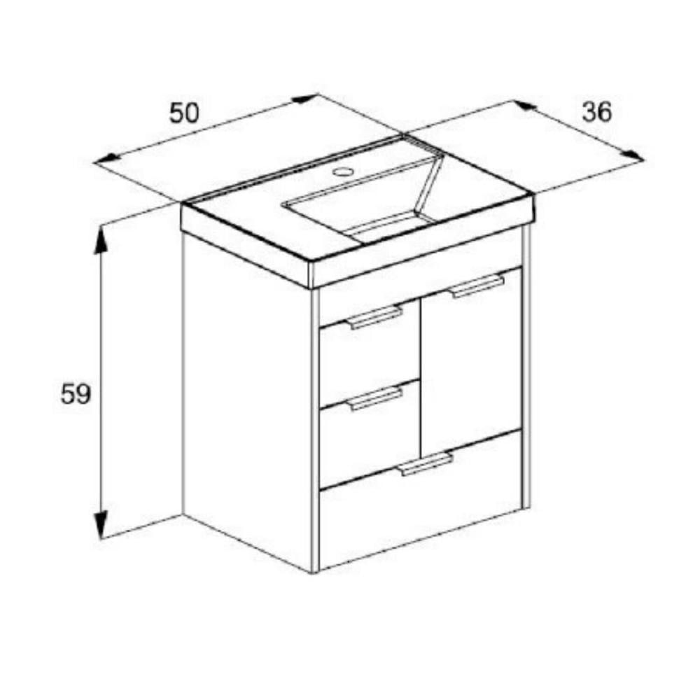 Miniatura Kit Gabinete com 3 Gavetas e 1 Porta 50x36 Lavatório Integrado Net Wengue