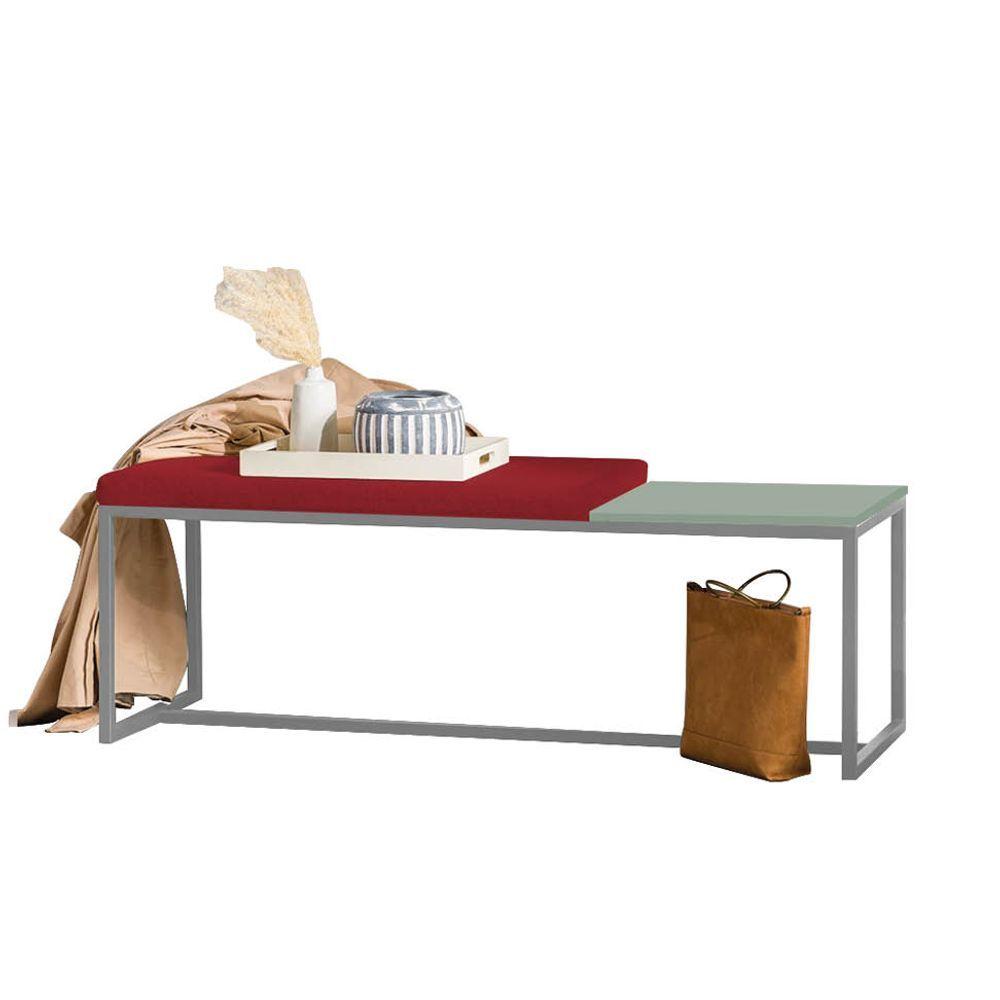 Miniatura Banco Recamier Puff 140cm Industrial Cinza Suede Vermelho Tampo Quadrado Mdf Verde