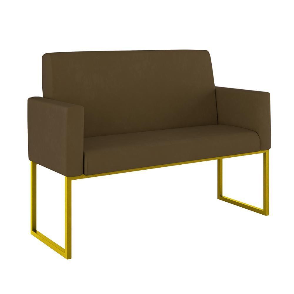 Kit Sofá 2 Lugares + 2 Poltronas Recepção Sala Base Dourada Cor:marrom Marrom