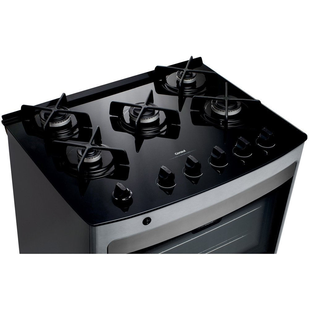 Miniatura Fogão 5 Bocas a Gás de Piso Mesa de Vidro Consul CFS5VAR Inox - Bivolt