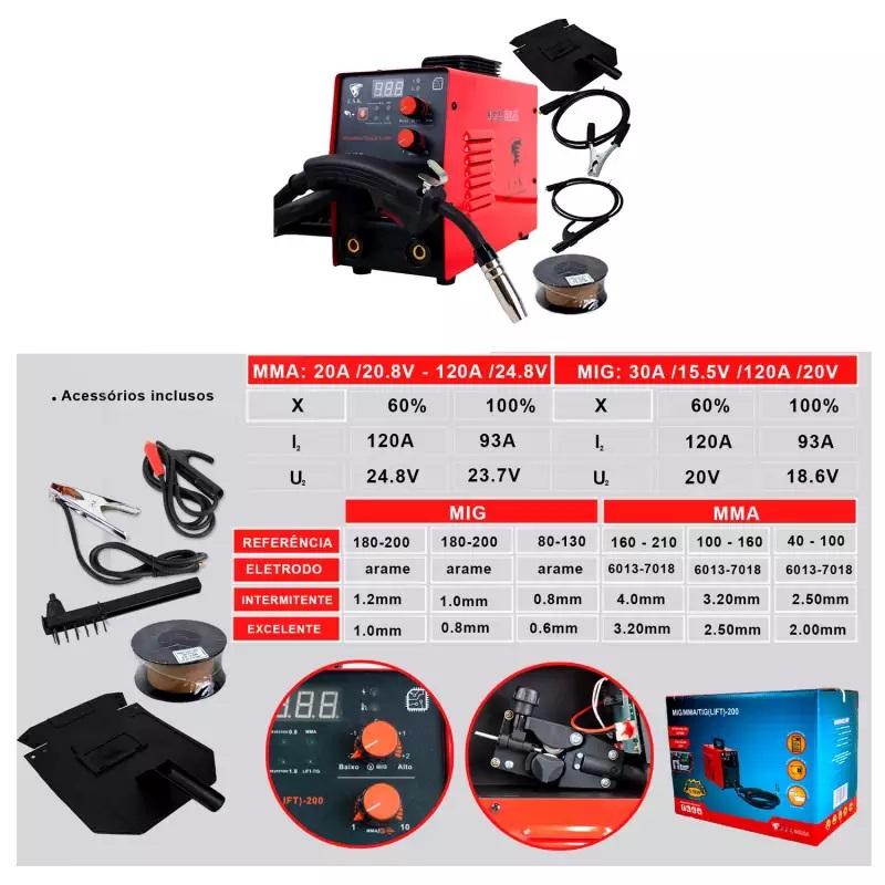 Miniatura Máquina de Solda Multiprocesso MIG, MMA e TIG LIFT-200 220V USK 220V