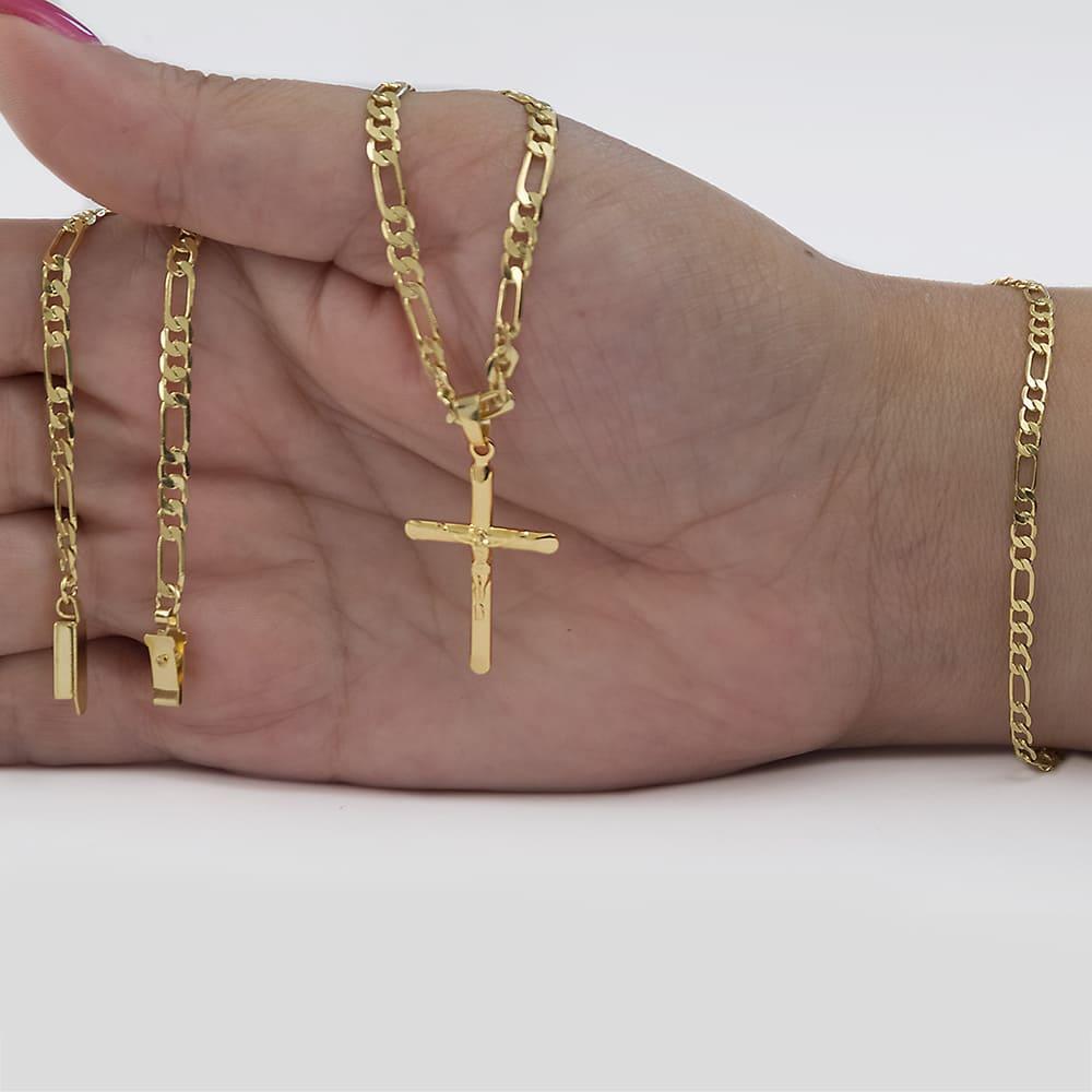 Miniatura Corrente Cordão Masculino 70Cm + Pingente Crucifixo +