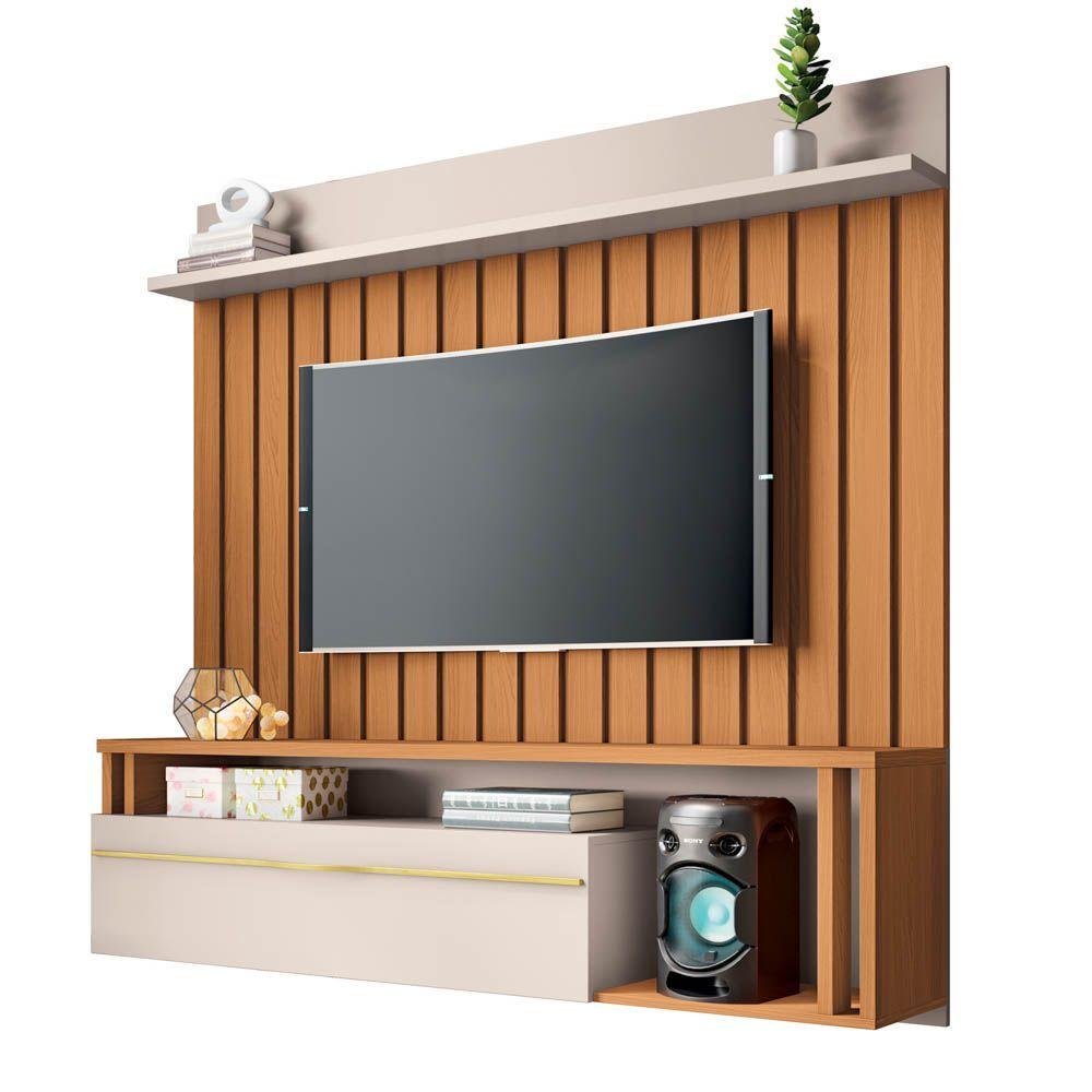 Miniatura Painel Para Tv Suspenso 55 Pol. Elza H01 Off White/cinamomo - Mpozenato