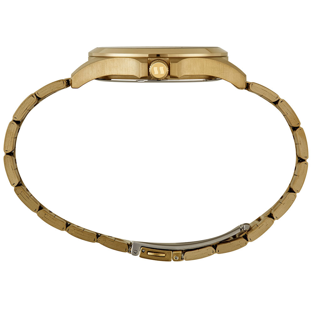 Miniatura Relógio Masculino Aço Visor Amplo Mostrador Dourado