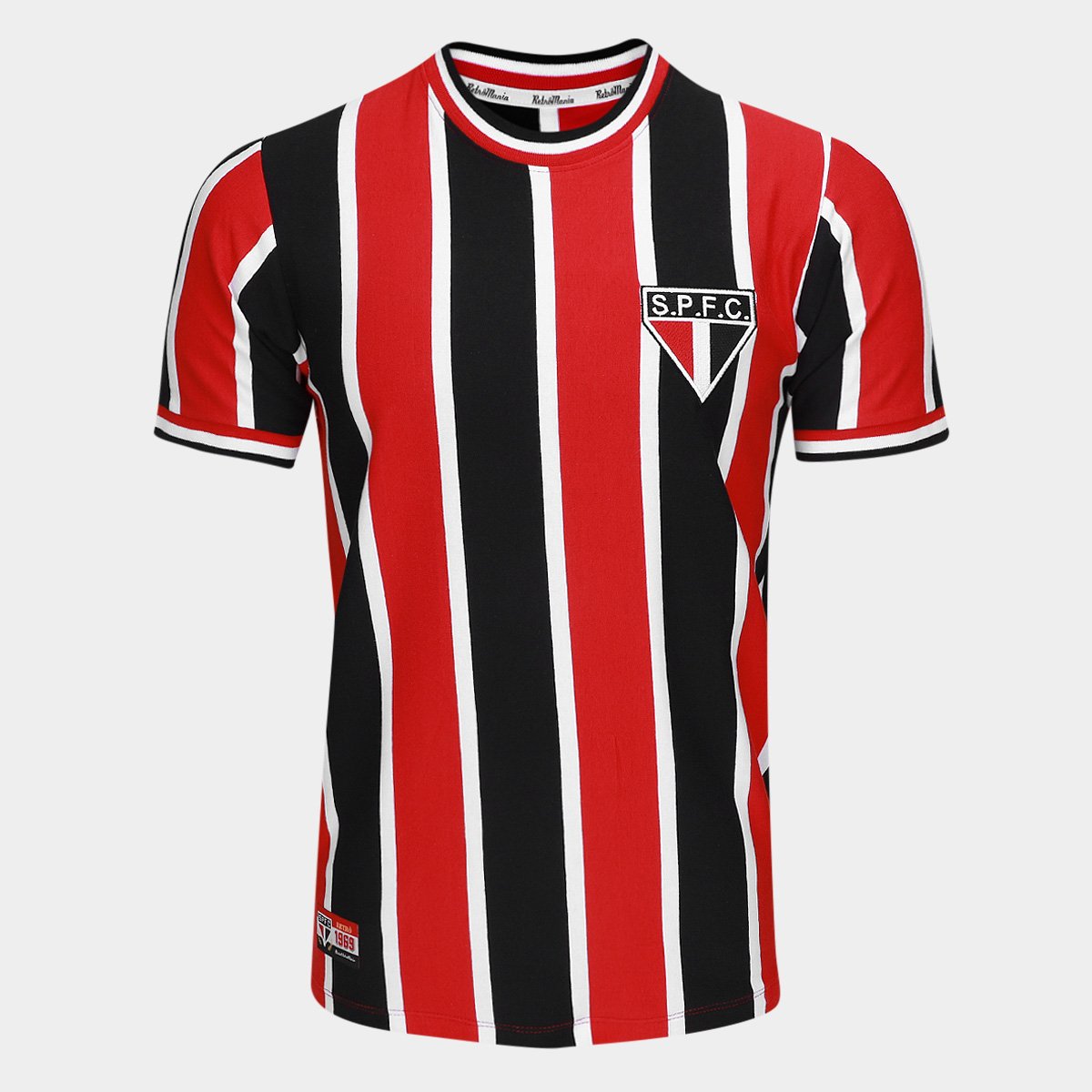 Miniatura Camiseta São Paulo RetrôMania 1969 Listrada Masculina Vermelho+Preto - G