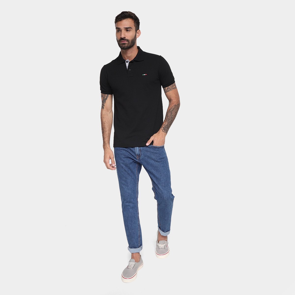 Kit Camisa Polo Industrie Básica Masculina 2 Peças Preto+Branco - G