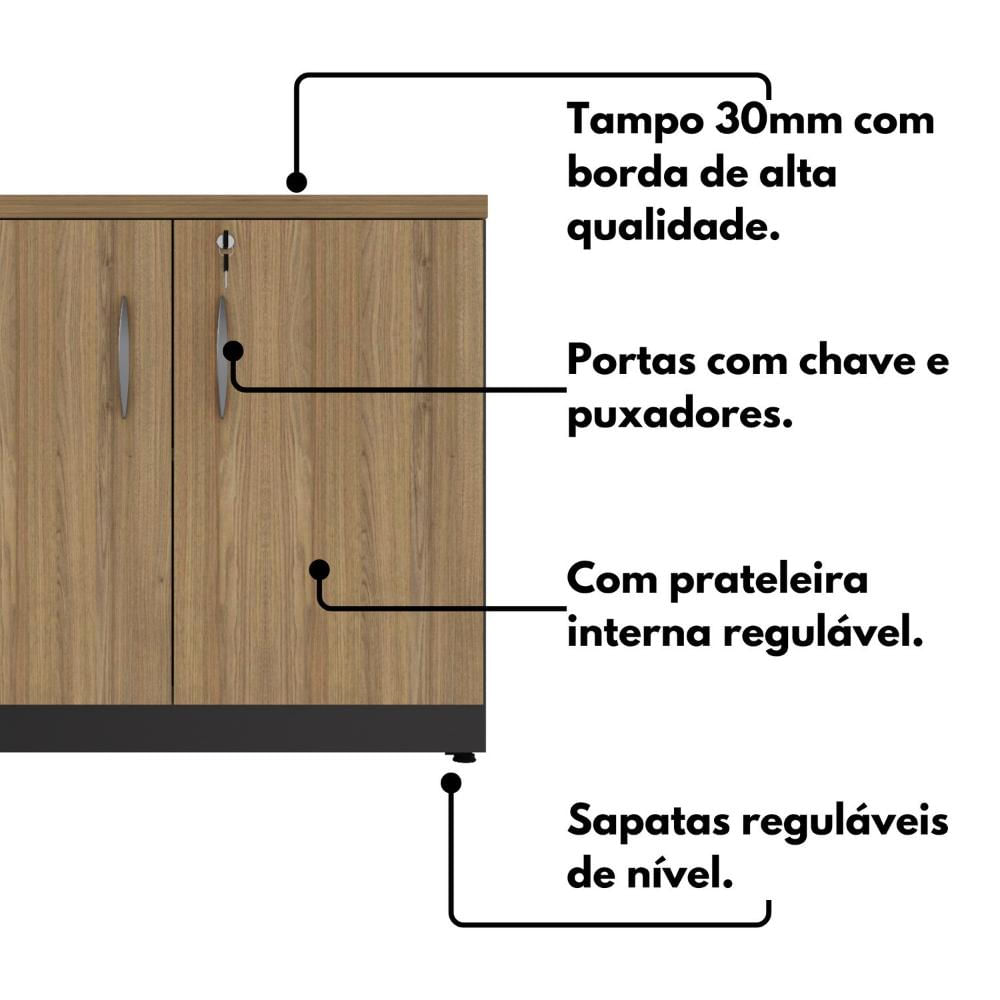 Armário para Escritório Baixo Espresso Móveis Amadeirado/Preto