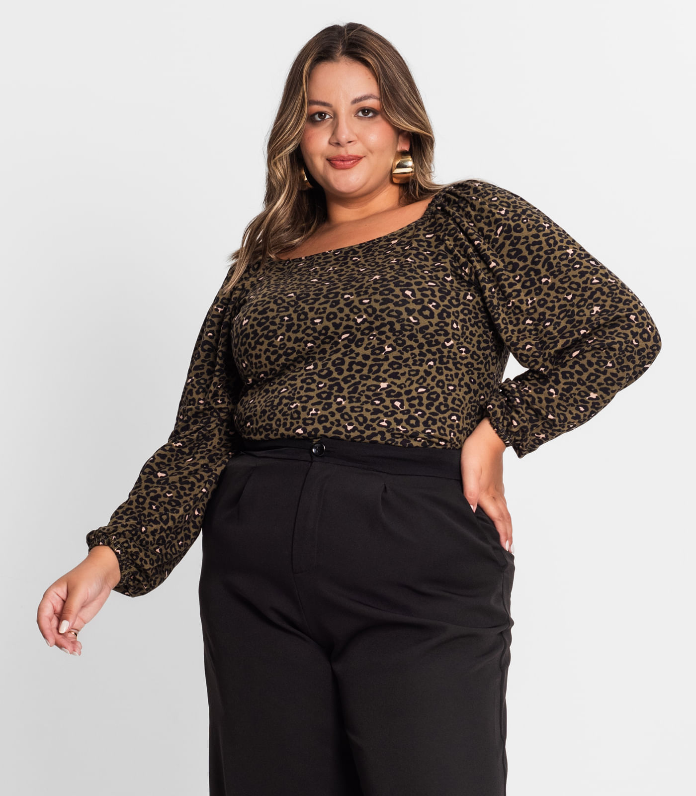 Miniatura Blusa Feminina Plus Size Em Molecotton Secret Glam Verde Plus G2