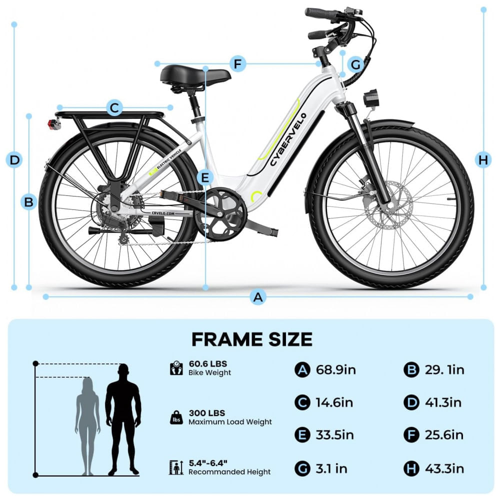 Miniatura Bicicleta Elétrica Cybervelo 1000 Peak para Adultos, Autonomia de até 80 Milhas com Bateria Removível, E-Bike Elétrica de 26 Polegadas com 7 Velocidad