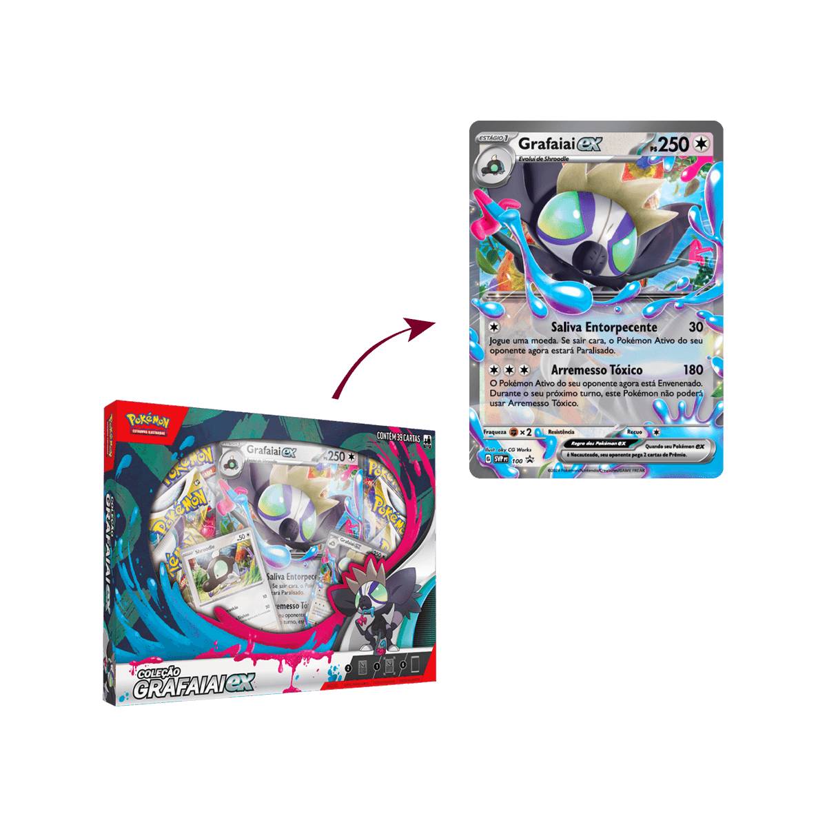 Miniatura Cartas Pokémon Box Deck Cards Coleção Grafaiai ex - Copag