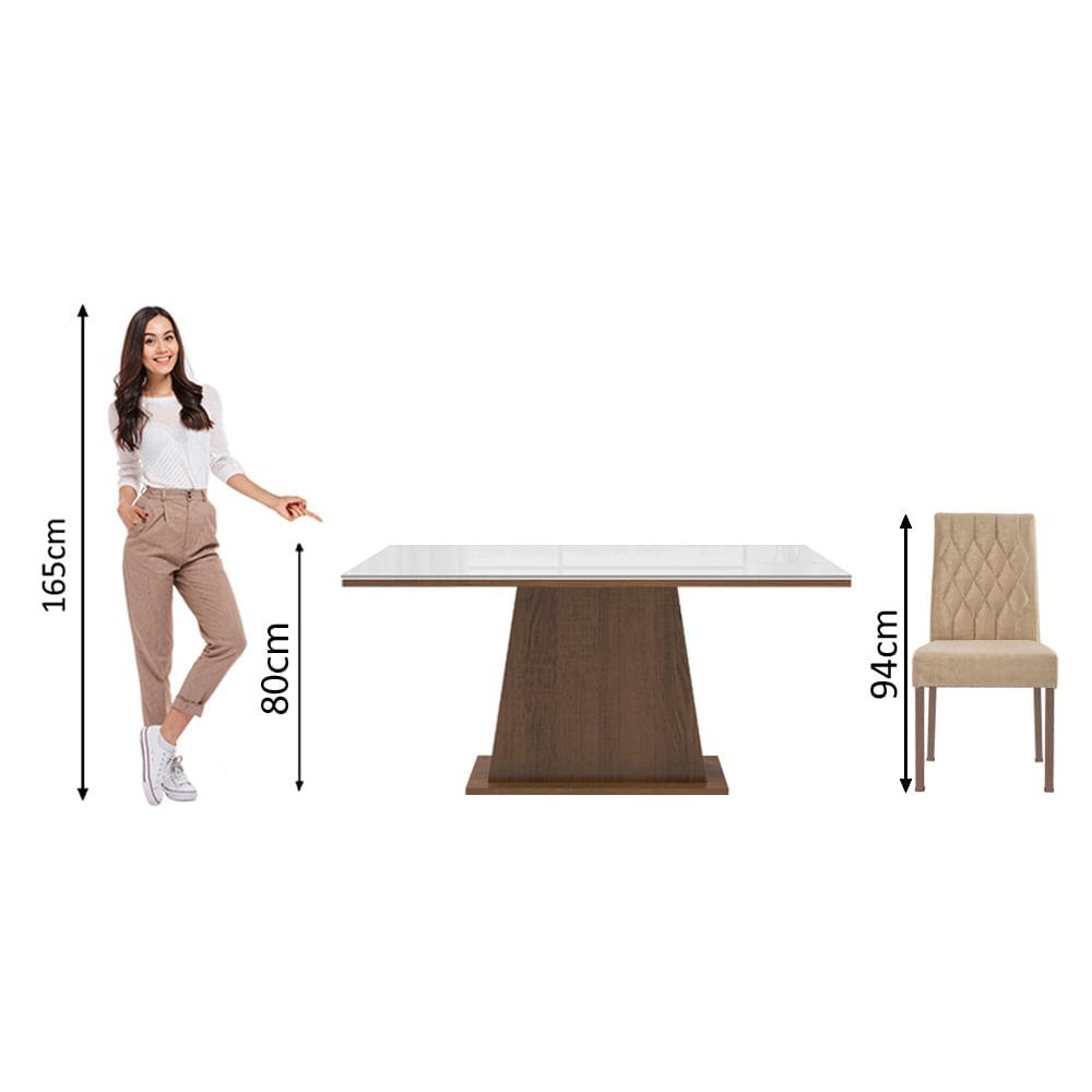Miniatura Conjunto Sala de Jantar Madesa Rafaela Mesa Tampo de Vidro com 6 Cadeiras Rustic/Branco/Imperial