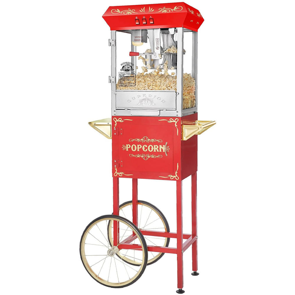 Miniatura Carnival Popcorn Popper Machine With CartMakes Approx 3 Gallons Per Batch by Superior Popcorn Company 8 oz Red