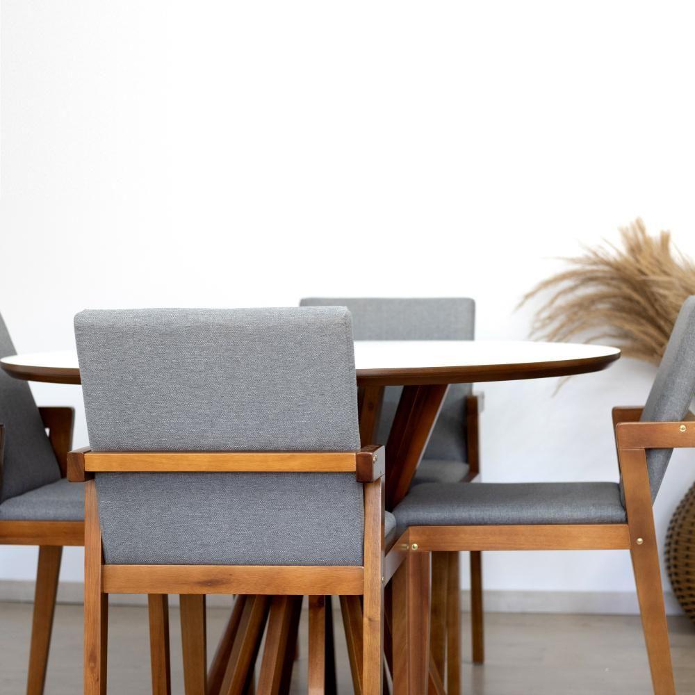 Conjunto Mesa De Jantar Branca 120cm Com 4 Cadeiras - Cinza