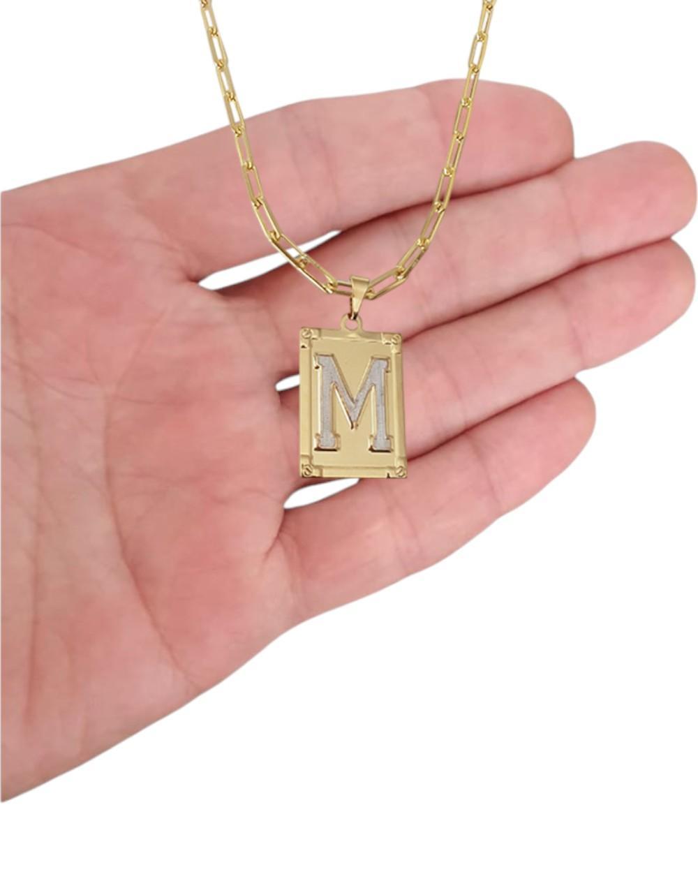 Miniatura Cordão 50Cm Masculino Feminino Pingente Letra M Banhado Ouro
