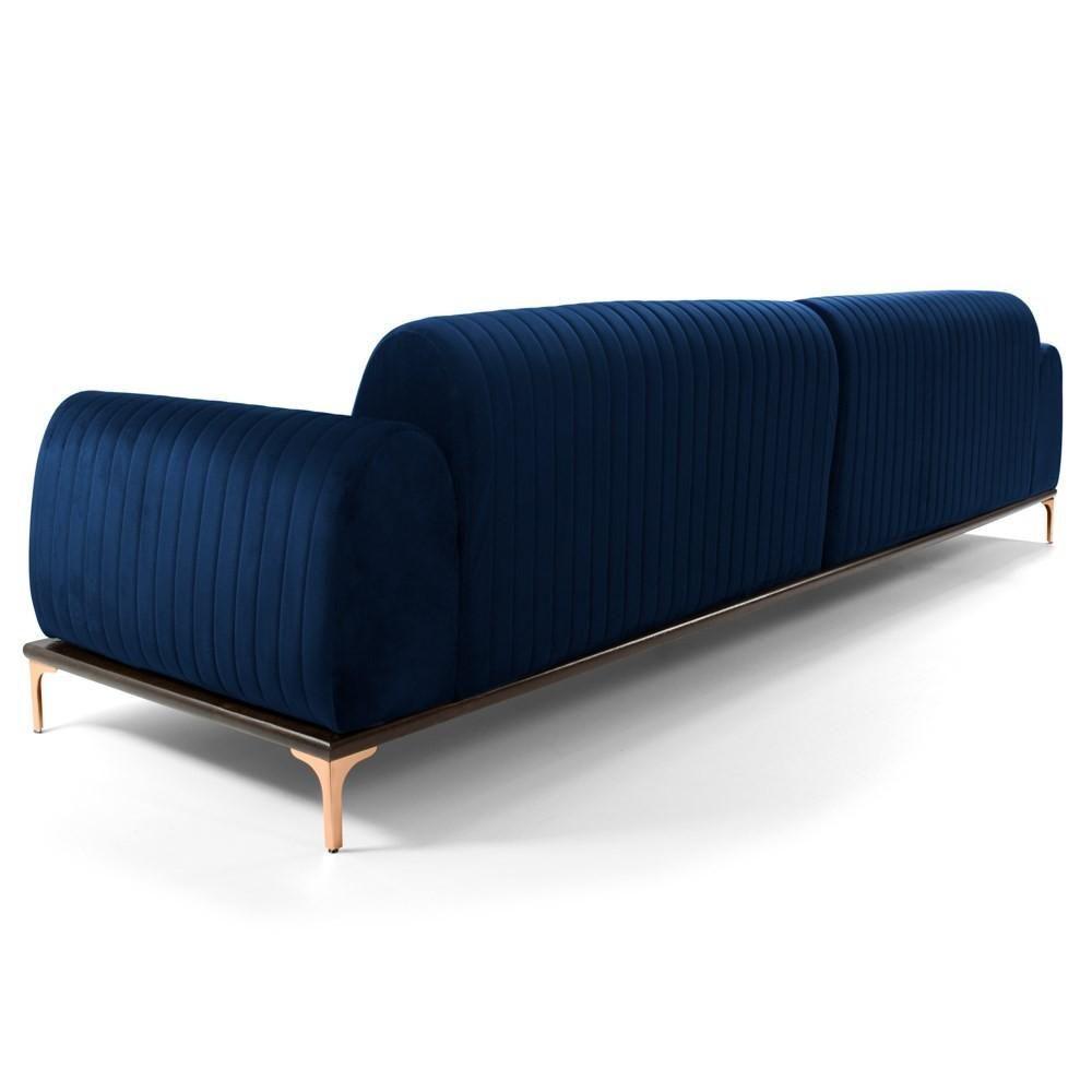 Miniatura Sofá 230cm 4 Lugares Com Chaise Esquerdo Pés Gold Molino C-304 Veludo Azul Marinho - Domi