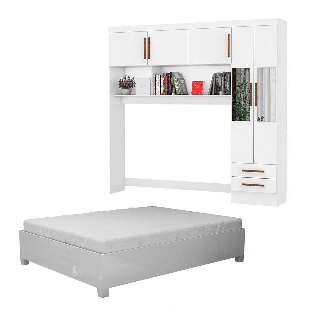 Guarda Roupa Modulado Com Cama Paris 5 Portas Com Espelho E 2 Gavetas Branco
