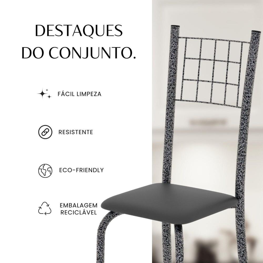 Miniatura Conjunto de Mesa Tubular 100cm X 60cm com Tampo e 4 Cadeiras Dany Preto/Prata