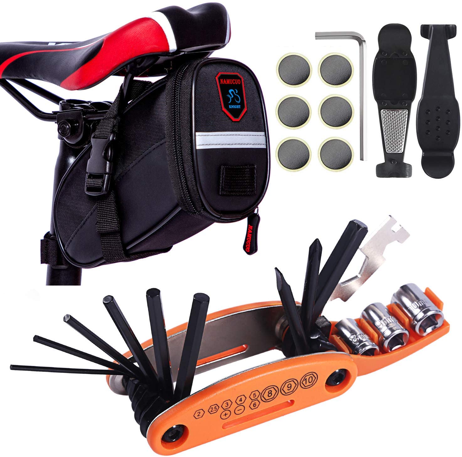 Miniatura YBEKI Kit de Reparo Emergencial de Bicicleta com Mini Bomba 120 PSI e Bolsa de Transporte 16 Peças