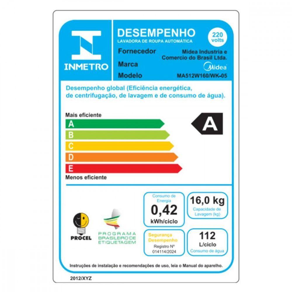 Miniatura Máquina De Lavar Midea 16Kg Wave Impeller Branco 110V