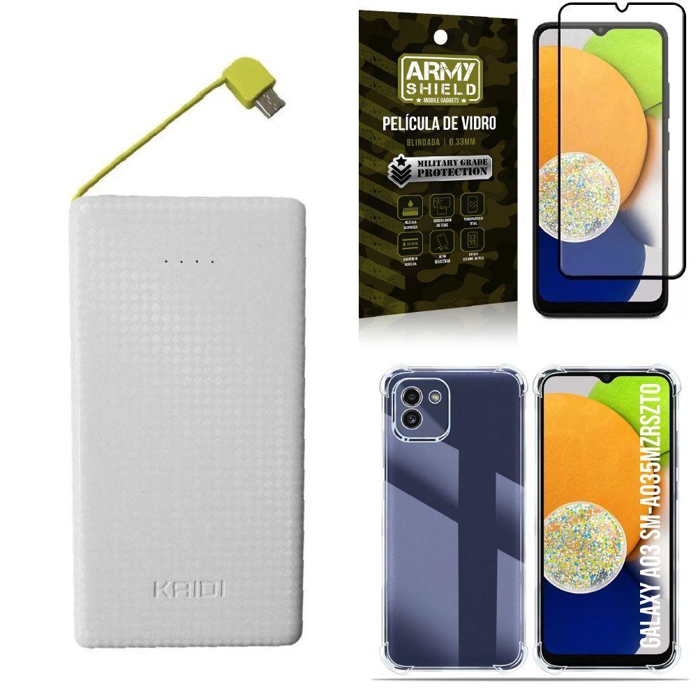 Miniatura Kit Capa Samsung A03 + Carregador Portátil 10K + Película 3D