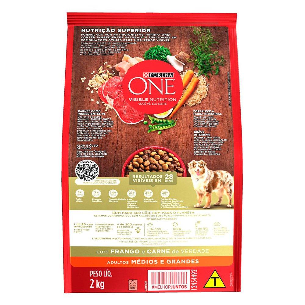 Miniatura Ração Seca Nestlé Purina One Frango e Carne para Cães Adultos Raças Médias e Grandes - 2 Kg