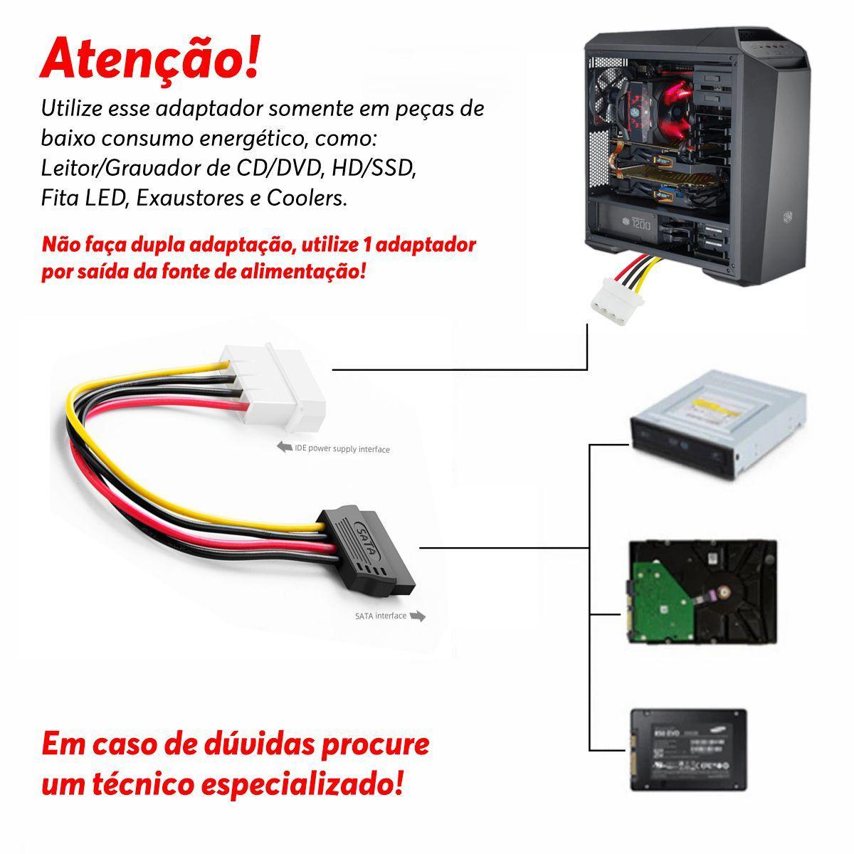 Miniatura Cabo Adaptador Molex Para Sata Energia Alimentação Fonte Pc