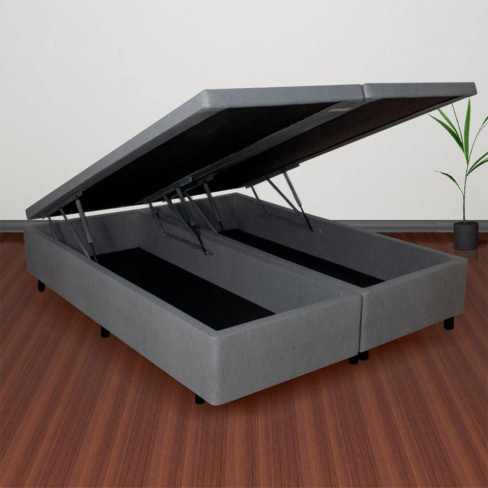 Miniatura Base Box Baú Casal Bipartido 138x188x42cm Courino com Pistão a Gás Cinza