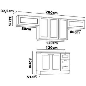 Cozinha Completa Henn Americana com 7 Portas, 3 Gavetas e 280 cm de Largura - Branco/Calcare BP
