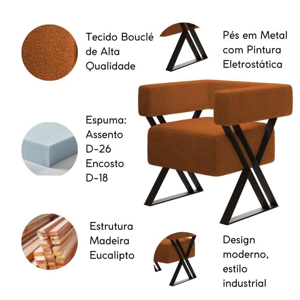 Miniatura Kit 2 Poltrona E Puff Decorativo Mirela Estilo Industrial Bouclé Terracota