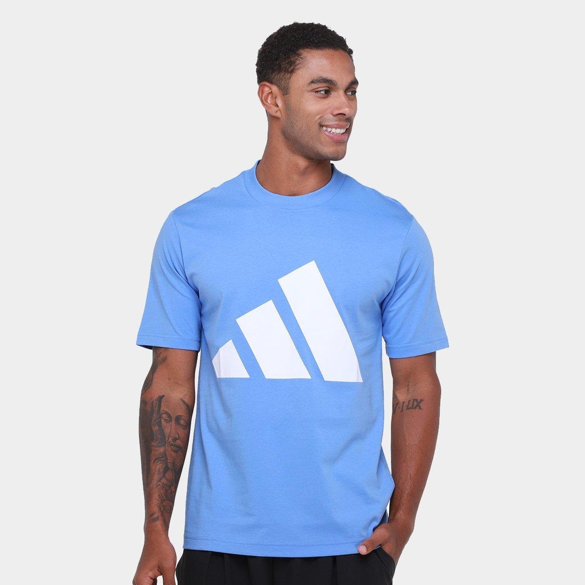 Miniatura Camiseta Adidas Big Logo Masculina Azul Claro+Branco - G