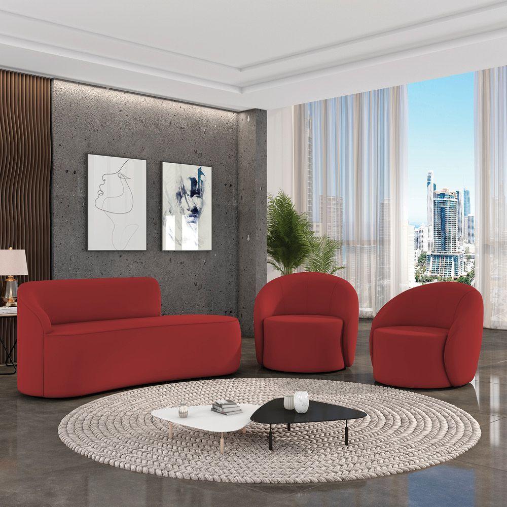 Miniatura Sofá 3 Lugares Orgânico 180cm Morgan E 2 Poltronaslua Veludo Marsala D03 - D'rossi