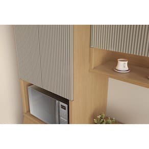 Miniatura Paneleiro Nesher Simone Mendes em MDF 15mm com 4 Portas, 1 Gaveta e 3 Prateleiras - 70cm de largura - Carvalho/Greige