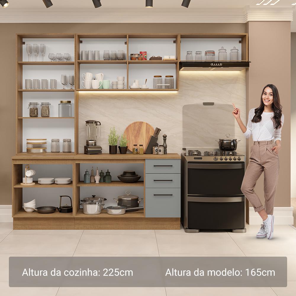 Armário de Cozinha Completa 270cm Rustic/Cinza Agata Madesa 11 Rustic/Cinza