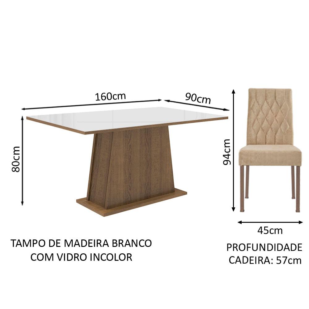 Miniatura Conjunto Sala de Jantar Madesa Rafaela Mesa Tampo de Vidro com 6 Cadeiras Rustic/Branco/Imperial