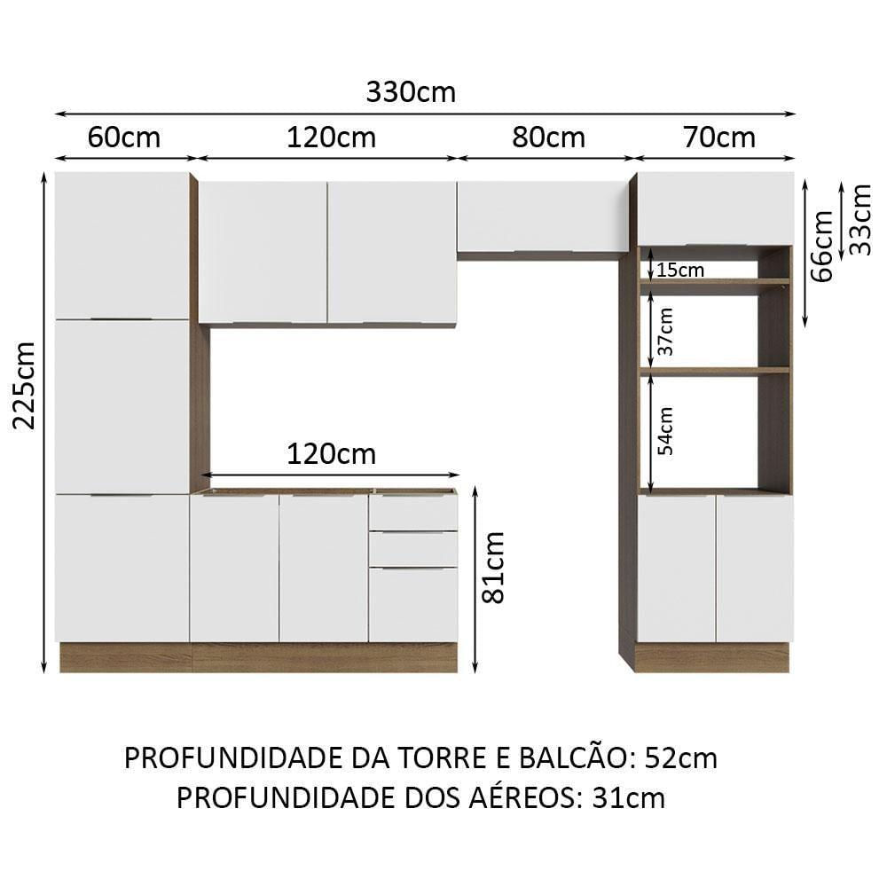 Armário De Cozinha Completa 330cm Rustic/branco Stella Madesa 02 Rustic/branco
