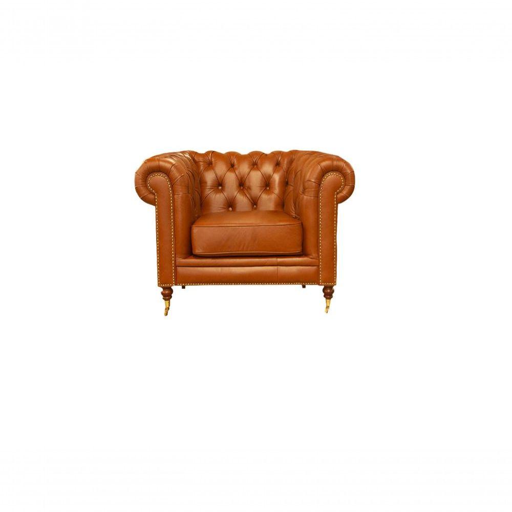 Miniatura Poltrona Chester Duo De Couro Conhaque Com Brilho - Mempra Design