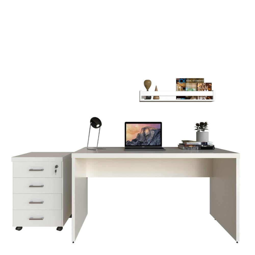 Miniatura Conjunto Escritório / Home Office Kit com Mesa, Gaveteiro e Prateleira